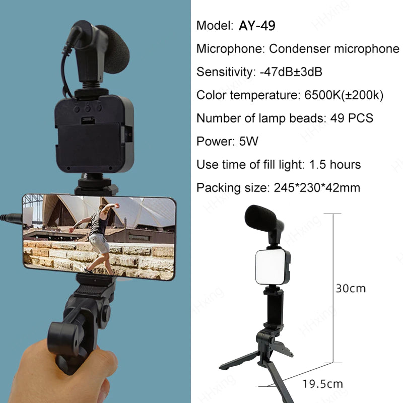 Professional Smartphone Video Kit with Lighting, Microphone, and Tripod for Photography and Recording