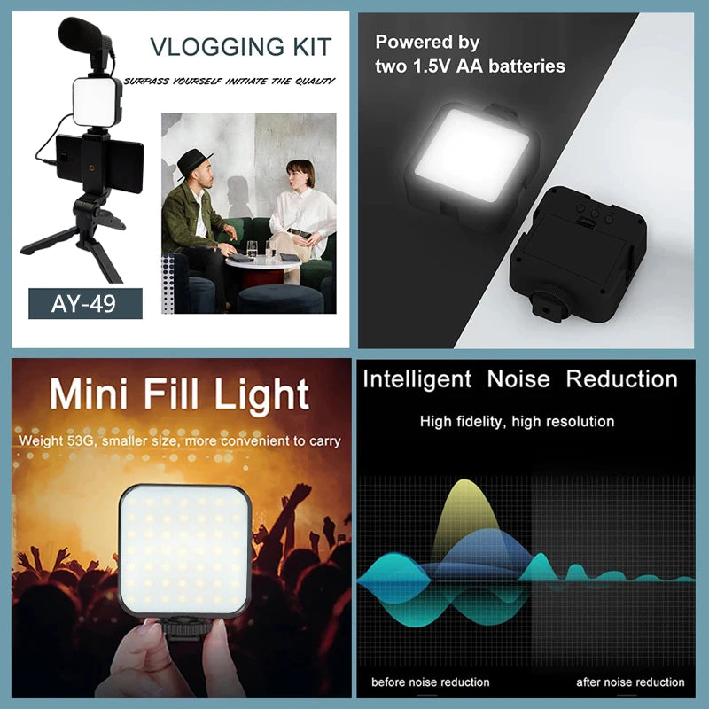 Professional Smartphone Video Kit with Lighting, Microphone, and Tripod for Photography and Recording