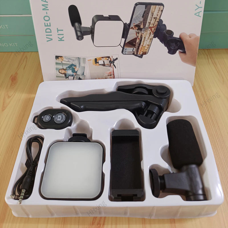 Professional Smartphone Video Kit with Lighting, Microphone, and Tripod for Photography and Recording