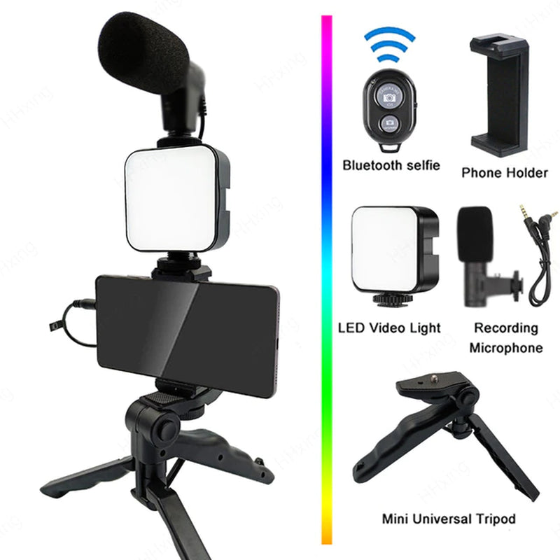 Professional Smartphone Video Kit with Lighting, Microphone, and Tripod for Photography and Recording