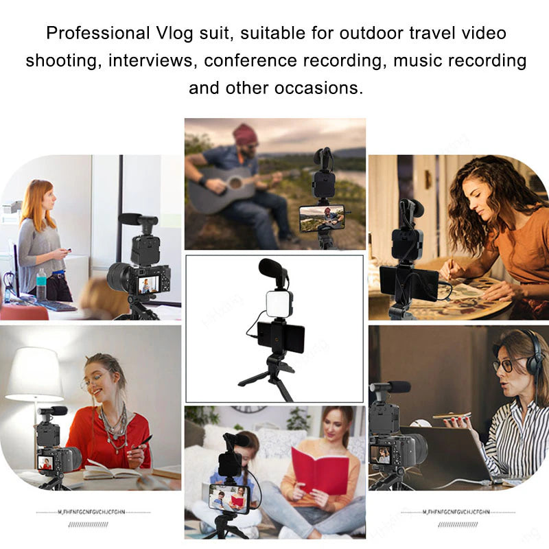 Professional Smartphone Video Kit with Lighting, Microphone, and Tripod for Photography and Recording